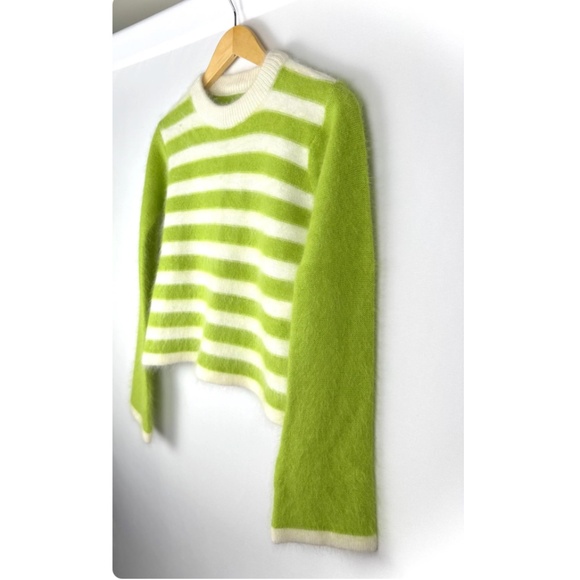 Vintage Angora 2 Piece Set • Sweater + Skirt in Green & White Stripes - XS/S - Picture 7 of 8